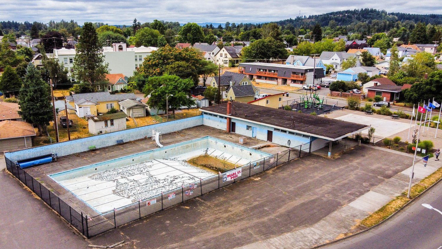 The Pearl Street Pool is pictured from above in this photograph captured last August in Centralia.